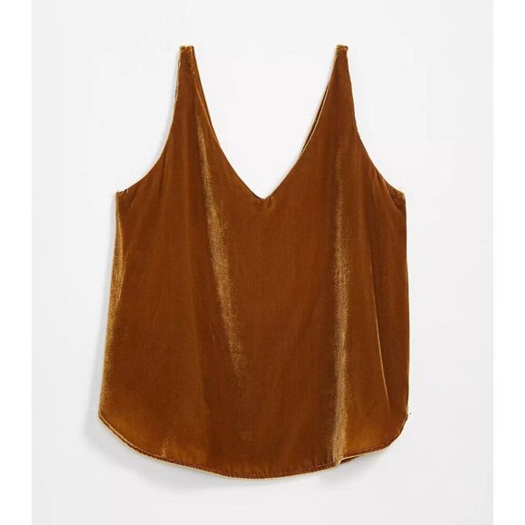 LOFT Sleeveless Velvet Lined Tank Top Womens Large Bronze Desert Brown V Neck - Picture 1 of 14